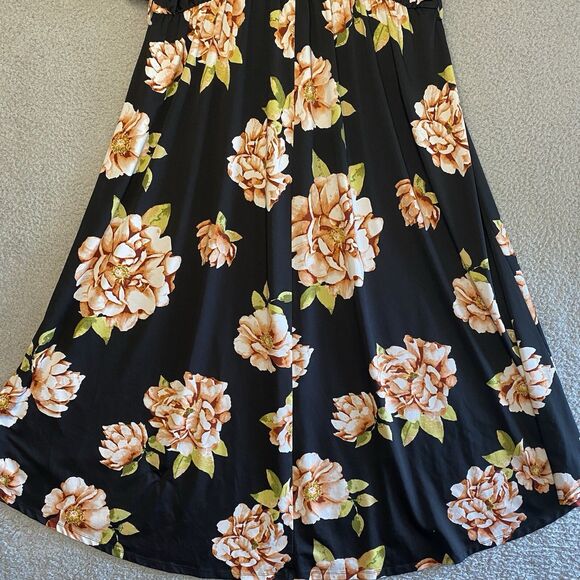 East Adeline BLACK FLORAL MAXI DRESS PLUS SZ 4X High Low Hem No Belt 3/4 Sleeve - Picture 15 of 16